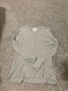 Aerie Offline Light Gray Waffle Henley Top